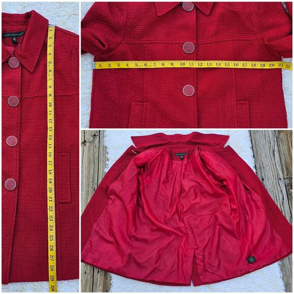 Large Gloss Button Detail Blazer Red Basketweave Jacket Harve Benard Size 12 - Picture 8 of 10